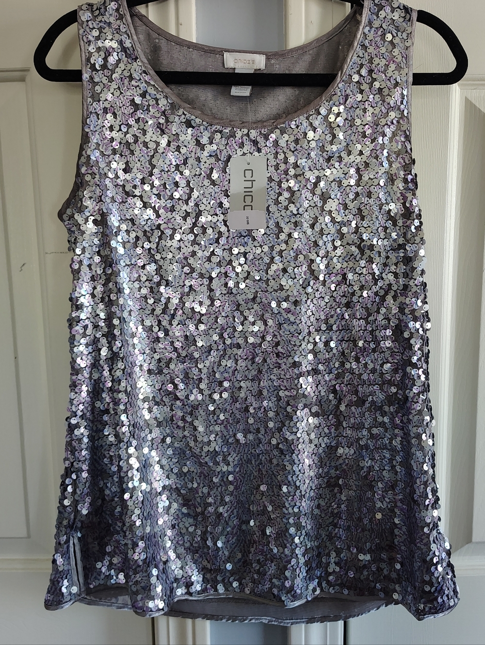 Chico's Iridescent Silver-Lilac Sequin Tank Chico's Sz 2 (16)